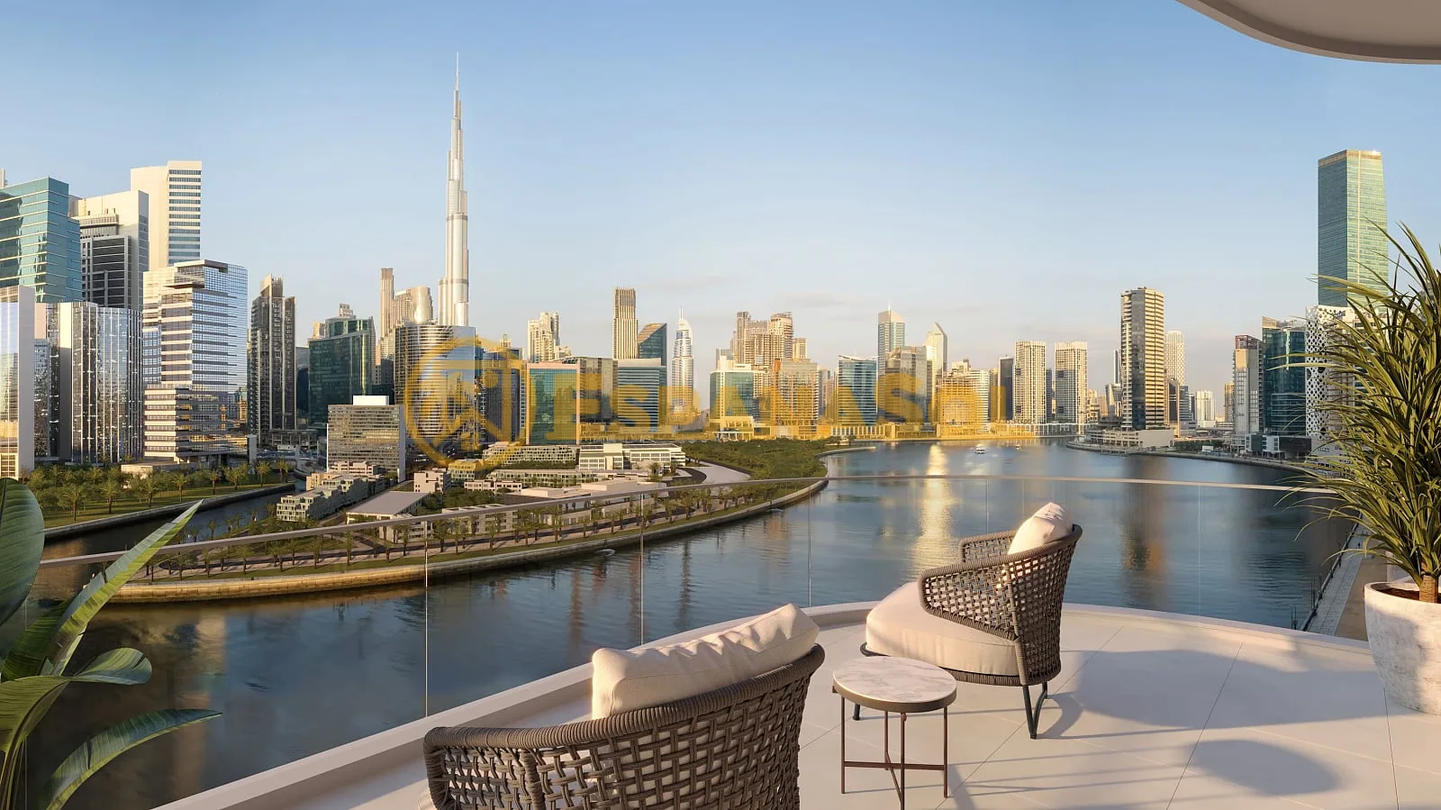 Apartamento en Business Bay con vistas al Burj Khalifa desde el canal